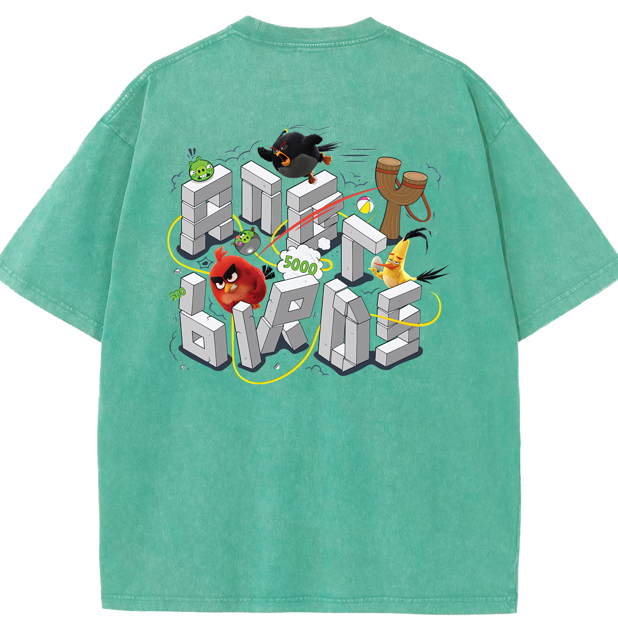 （画像用） Angry Birds アングリーバード 綿100% ヴィンテージ風 半袖Tシャツ（背面プリント）